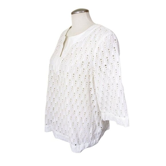 Liz Claiborne White Eyelet Blouse Womens Large Cotton Romantic Cottagecore - Picture 3 of 7